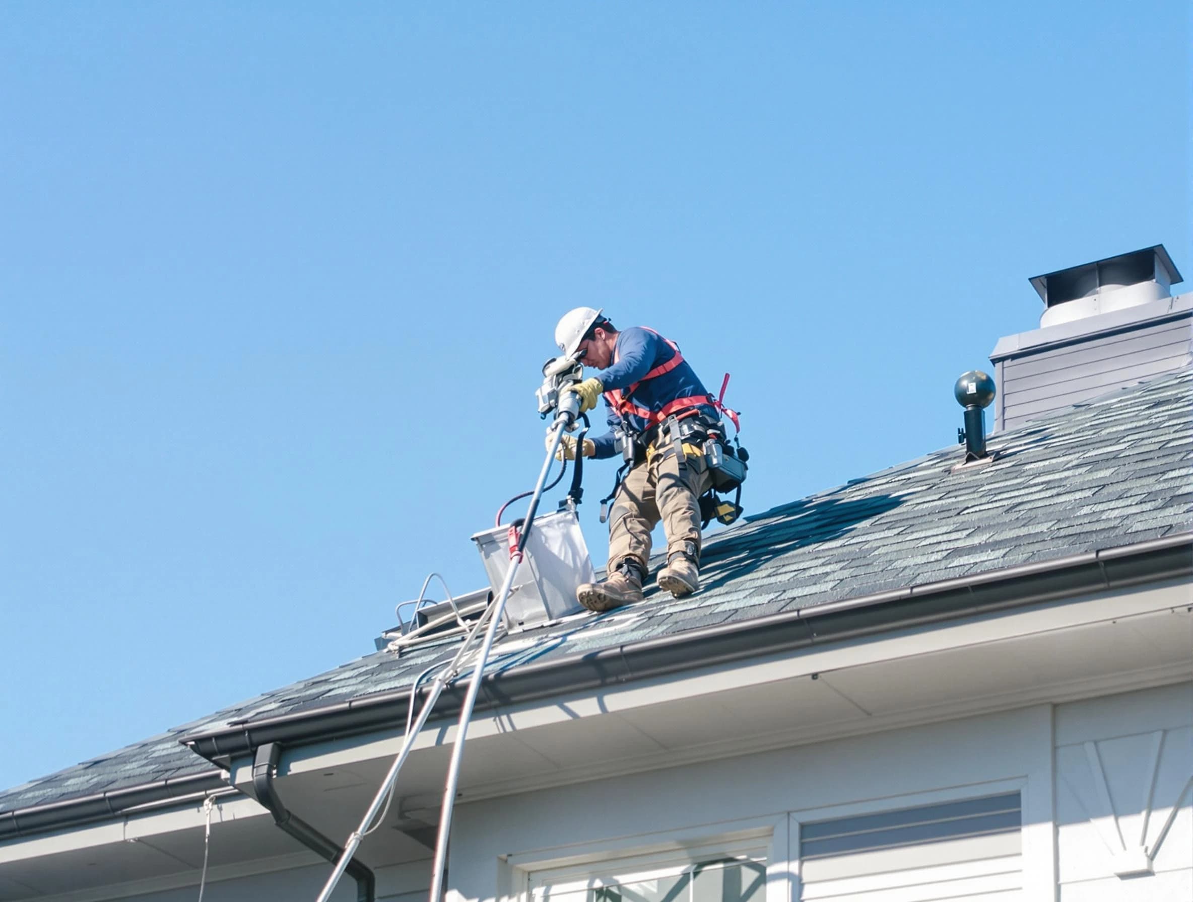 Smyrna Dryer Vent Cleaning certified technician cleaning a roof-mounted dryer vent system in Smyrna